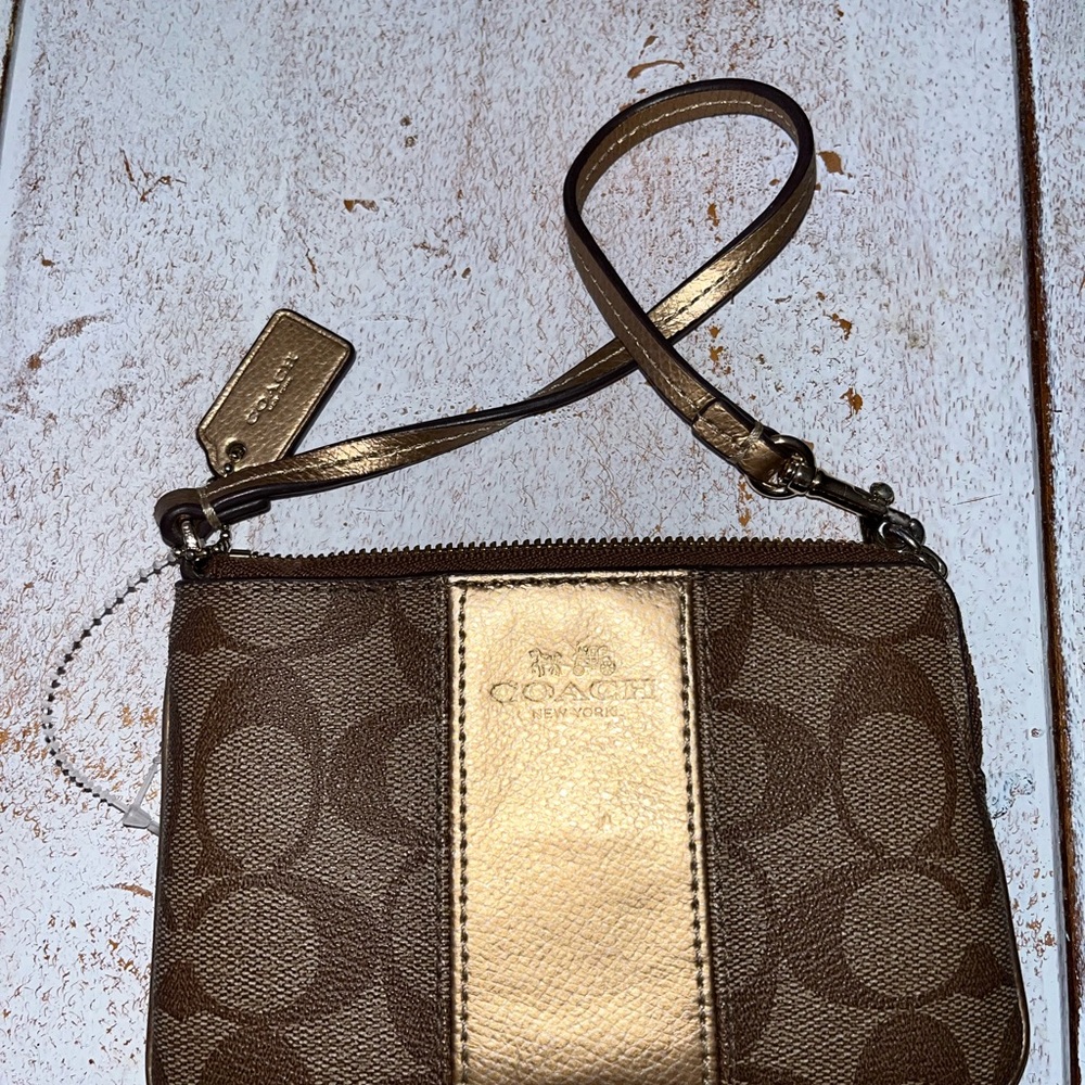Coach PVC Corner Zip Wristlet Leather Stripe - Picture 6 of 12